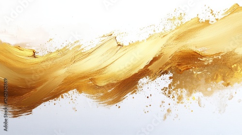 Textured golden brushstroke on a clean white background showcasing artistic c...