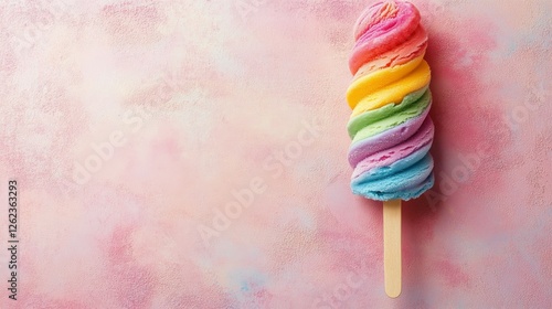 Colorful rainbow ice pop against a vibrant blurred background in summer