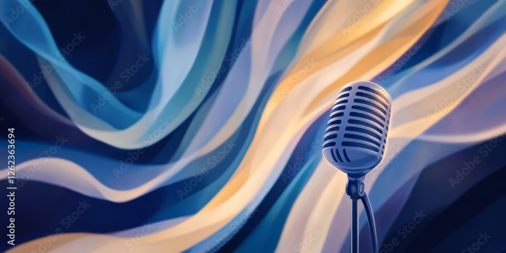 Obraz premium Vintage Microphone Against Abstract Flowing Background Artistic Audio Concept