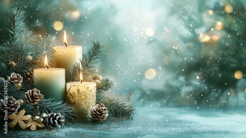 Warm candlelight illuminates festive decorations during a cozy winter gatheri...