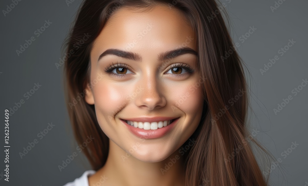 Smiling young woman with long brown hair Smiling young woman with long brown hair