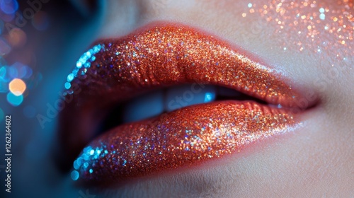Shimmering beauty close-up with sparkling makeup and soft lighting
