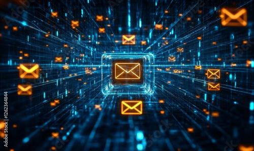 Mobile Email Security, A futuristic depiction of a mobile device surrounded by a force field of protective shields, representing secure email communication on mobile, Generative AI