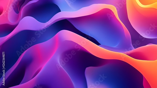 a vibrant, abstract pattern of flowing, wavy shapes in shades of purple, pink, blue, and orange, resembling a colorful, fluid landscape
