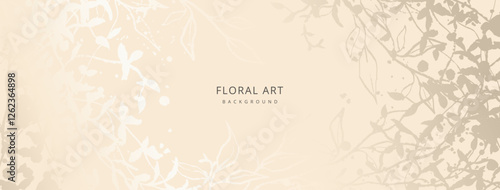 Luxury floral gold background with hand drawn silhouettes of branches and leaves. Vector art design for card, wall poster, business card, flyer, banner, wedding invitation, print, cover, wallpaper