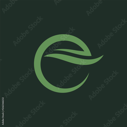 E letter leaf and wave icon logo vector concept design