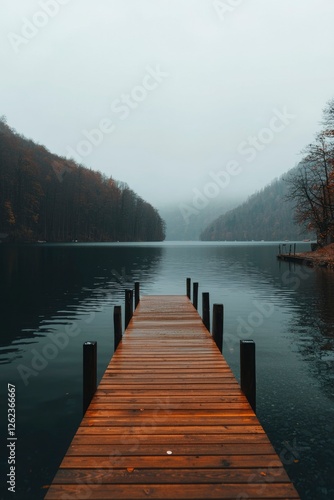 Wallpaper Mural Pier on lake, calm waters, scenic autumn landscape. Travel, reflection, peace Torontodigital.ca