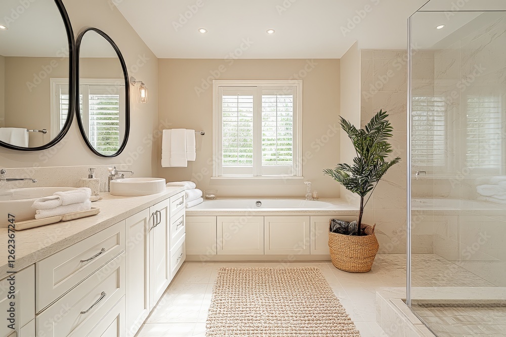 Fototapeta premium Elegant modern bathroom design with a serene atmosphere and ample natural light