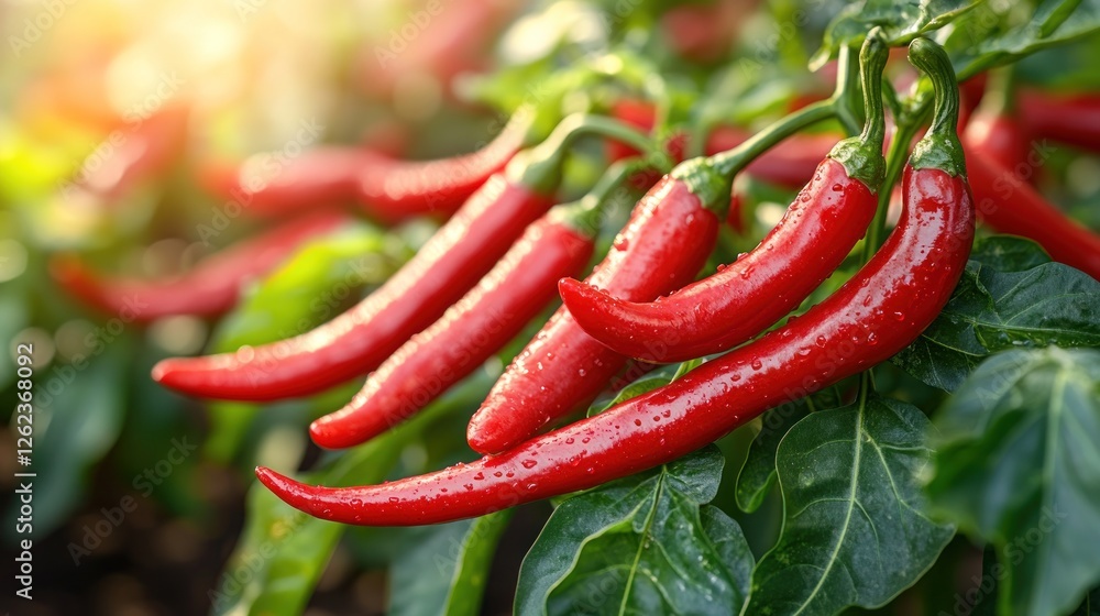 Red Chili Peppers on Plants in Sunlight Red Chili Peppers on Plants in Sunlight