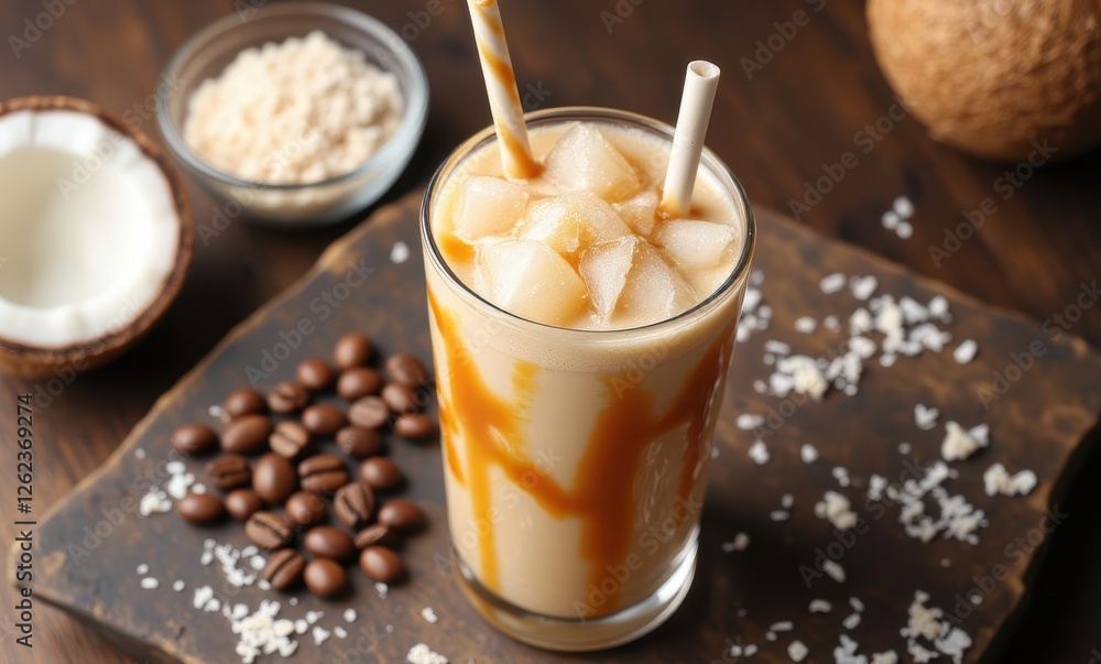 Refreshing coffee drink with caramel swirl Refreshing coffee drink with caramel swirl