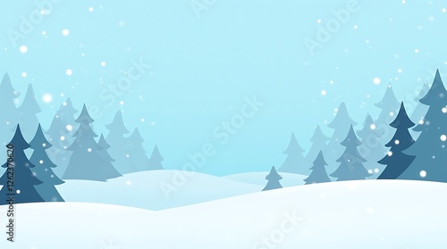Serene Winter Wonderland: Snowy Landscape with Pine Trees