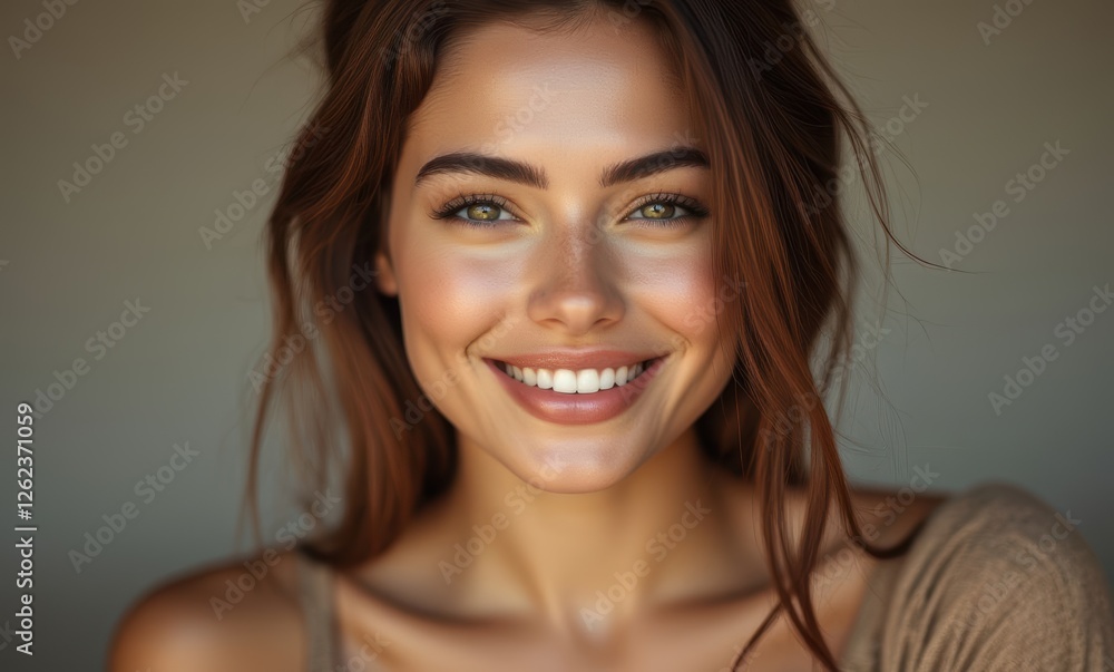 Smiling woman with long brown hair Smiling woman with long brown hair
