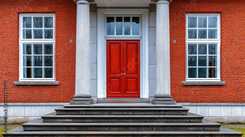 Red Doorway on Historic Brick Mansion