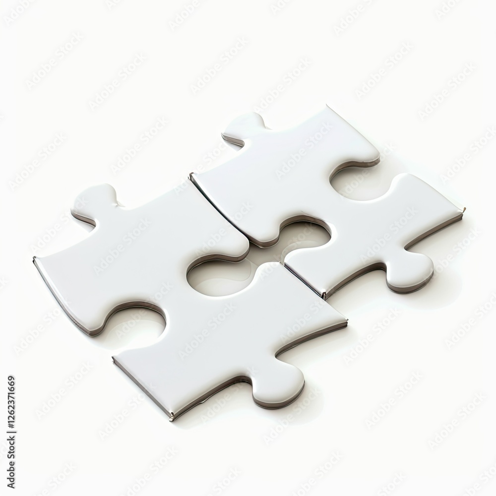 Obraz premium A set of four white puzzle pieces fitting together. isolated on white background