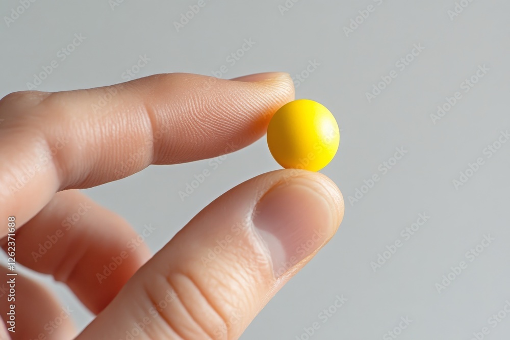 Yellow ball balanced on a fingertip against a dark background during daylight Yellow ball balanced on a fingertip against a dark background during daylight