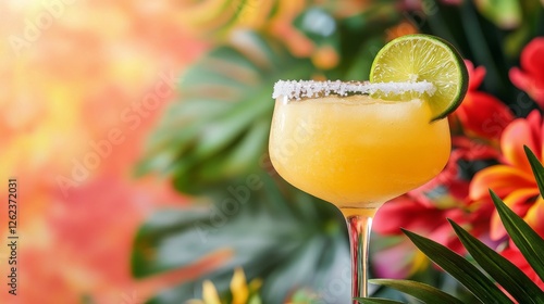 Refreshing tropical cocktail garnished with lime and salt in a vibrant setting