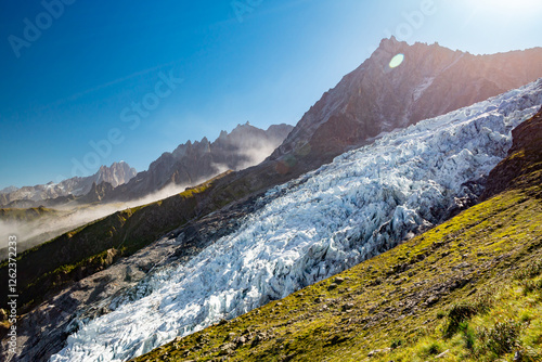 La Jonction hiking trail in Chamonix Mont Blanc, France.
Bossons and Taconnaz glaciers photo