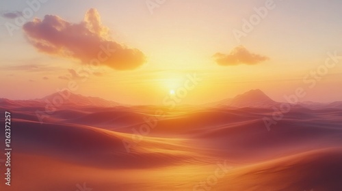 Verdant hills bathed in golden sunlight at sunrise over peaceful countryside ...