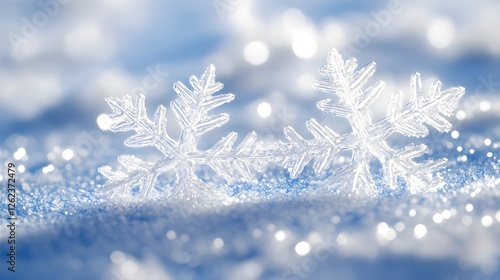 Photorealistic Snowflakes on Icy Blue Surface with Wintery Effect