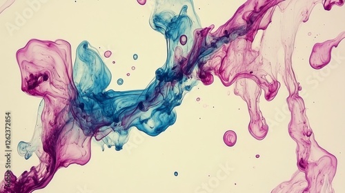 Colorful abstract patterns created by fluid art with swirls of pink, blue, an...