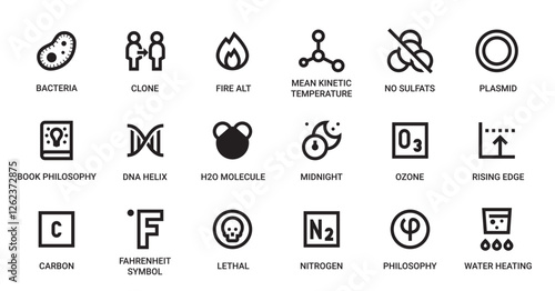 Natural Sciences Category Outline Pictogram Icons Set