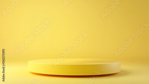 Empty yellow podium on yellow background. Empty stand for displaying products