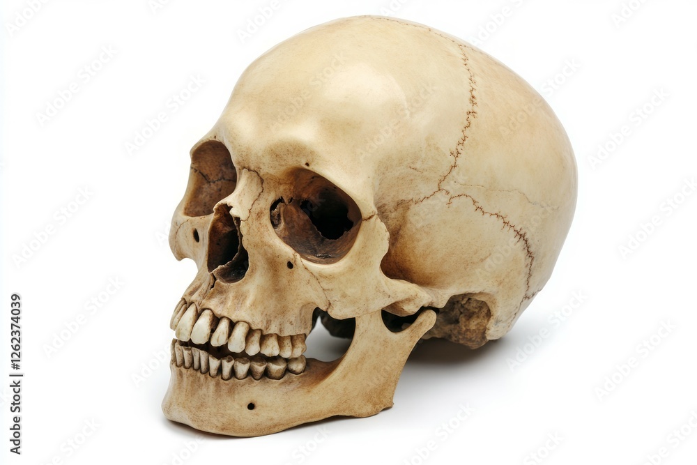 Human skull profile on white background. AI image Human skull profile on white background. AI image