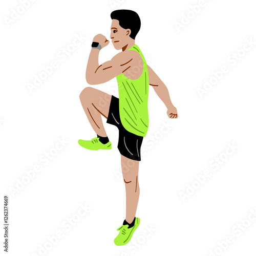 Fitness workout, high knees exercise, vector illustration.