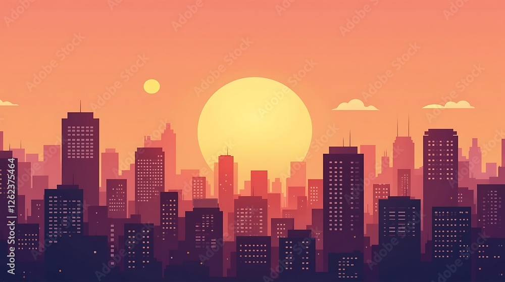 Fototapeta premium Sunset Metropolis: A Vibrant Cityscape at Dusk
