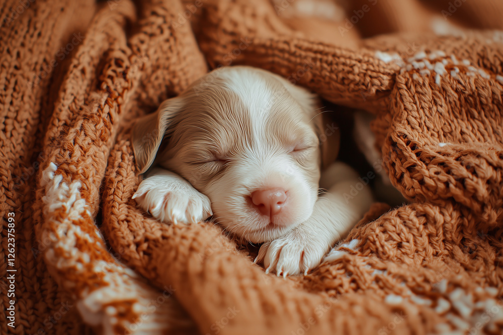 Adorable Puppy Snuggling with a Blanket Adorable Puppy Snuggling with a Blanket