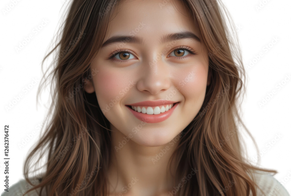Beautiful Young Woman with Long Brown Hair Smiling Portrait Closeup Beautiful Young Woman with Long Brown Hair Smiling Portrait Closeup