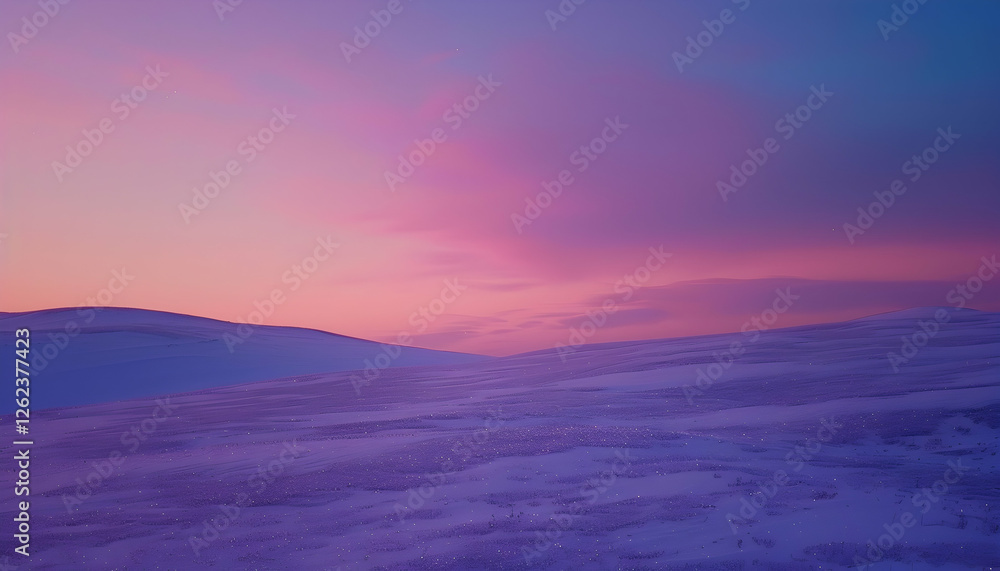 Fototapeta premium Purple Sunset Winter Landscape Illustration