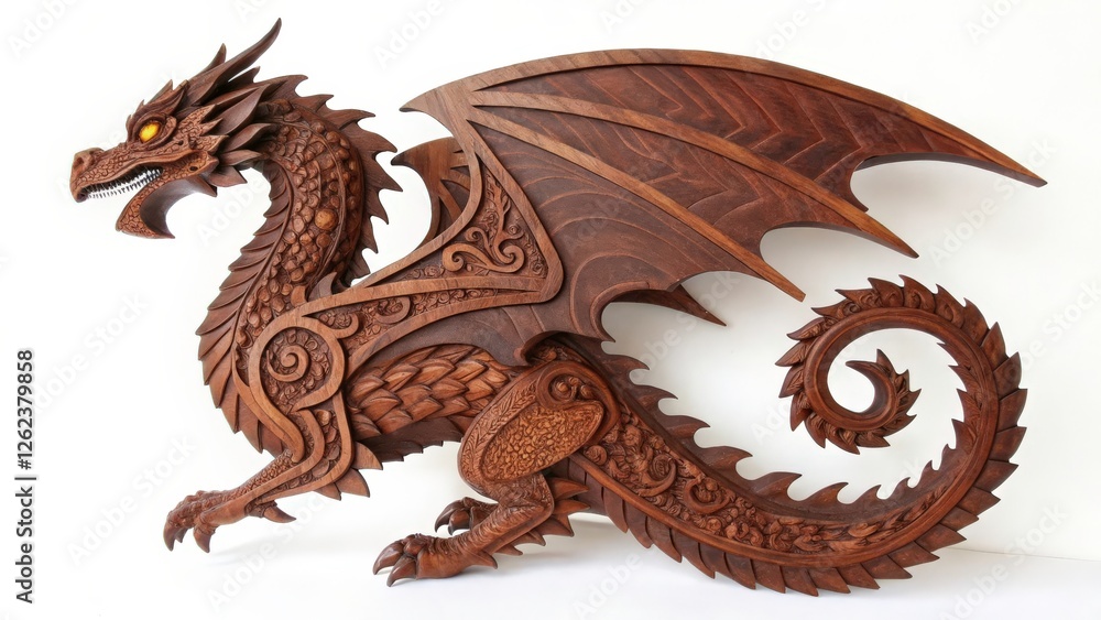 Wooden Dragon on a white background Wooden Dragon on a white background