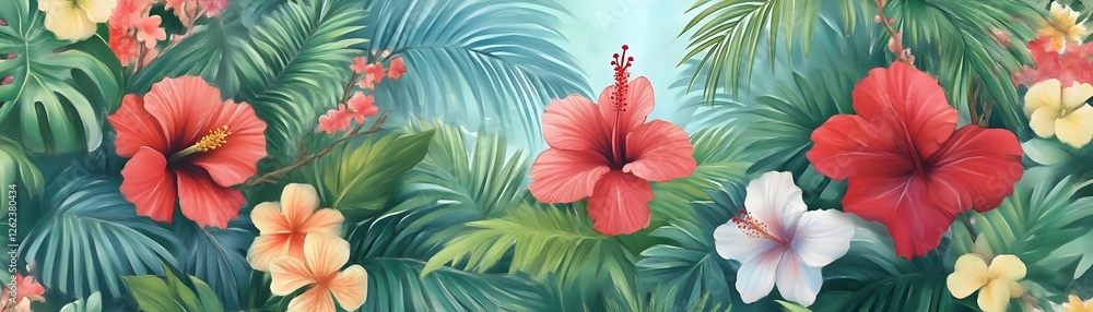 custom made wallpaper toronto digitalVibrant Hibiscus Blooms in Lush Tropical Paradise
