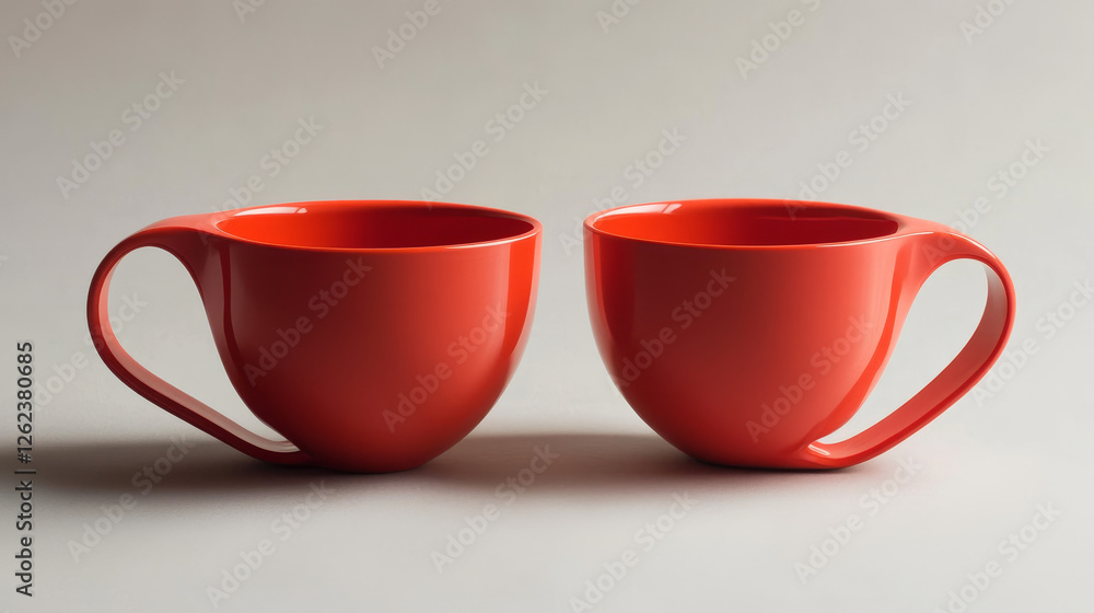 Red ceramic coffee mug and tea cup mockup, realistic tableware. Isolated 3d vector durable, heat-resistant vessel for enjoying beverages. Crafted from fired clay, with a handle for comfortable holding Red ceramic coffee mug and tea cup mockup, realistic tableware. Isolated 3d vector durable, heat-resistant vessel for enjoying beverages. Crafted from fired clay, with a handle for comfortable holding