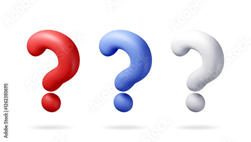 3D question mark isolated on white. Render question symbol. Thin realistic icon. Concept of FAQ, support and help. Problem, survey, information. Vector illustration