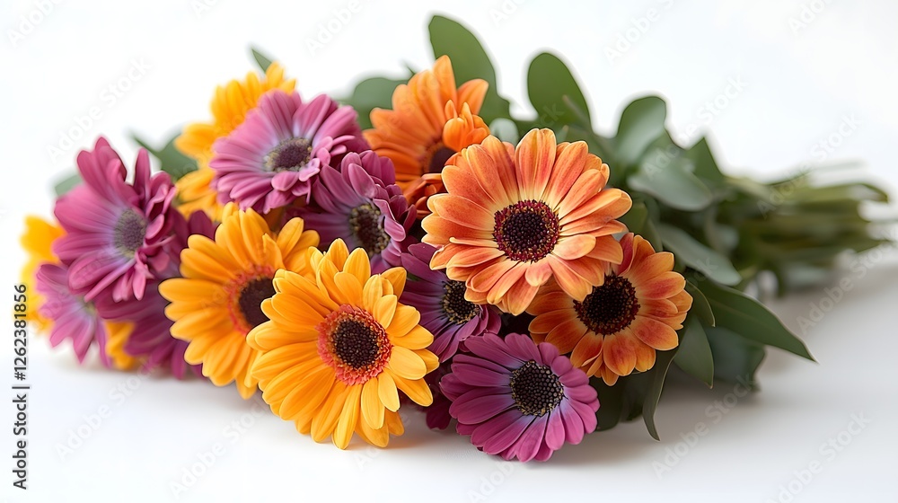 Stunning and Visually Captivating Bouquet of Fresh Colorful Flowers Artfully Arranged Against a Pristine White Background with Soft Balanced Lighting and Soft Focus Edges Stunning and Visually Captivating Bouquet of Fresh Colorful Flowers Artfully Arranged Against a Pristine White Background with Soft Balanced Lighting and Soft Focus Edges