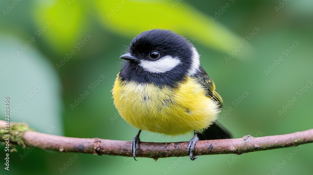 Cute bird perched on branch, green background, nature scene, wildlife photography Cute bird perched on branch, green background, nature scene, wildlife photography