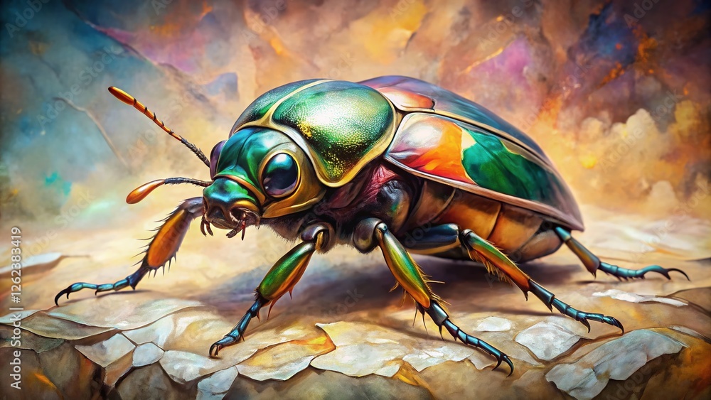 Fototapeta premium Muted Tone Painterly Insect Illustration on Marble Background