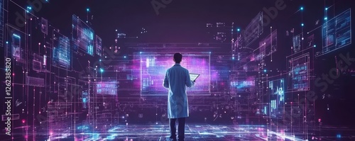 Healthcare Investment Analytics: Businessman Analyzing Medical Business Growth Data, Healthcare Report on Global Network, Financial Investment Trends, Generative AI