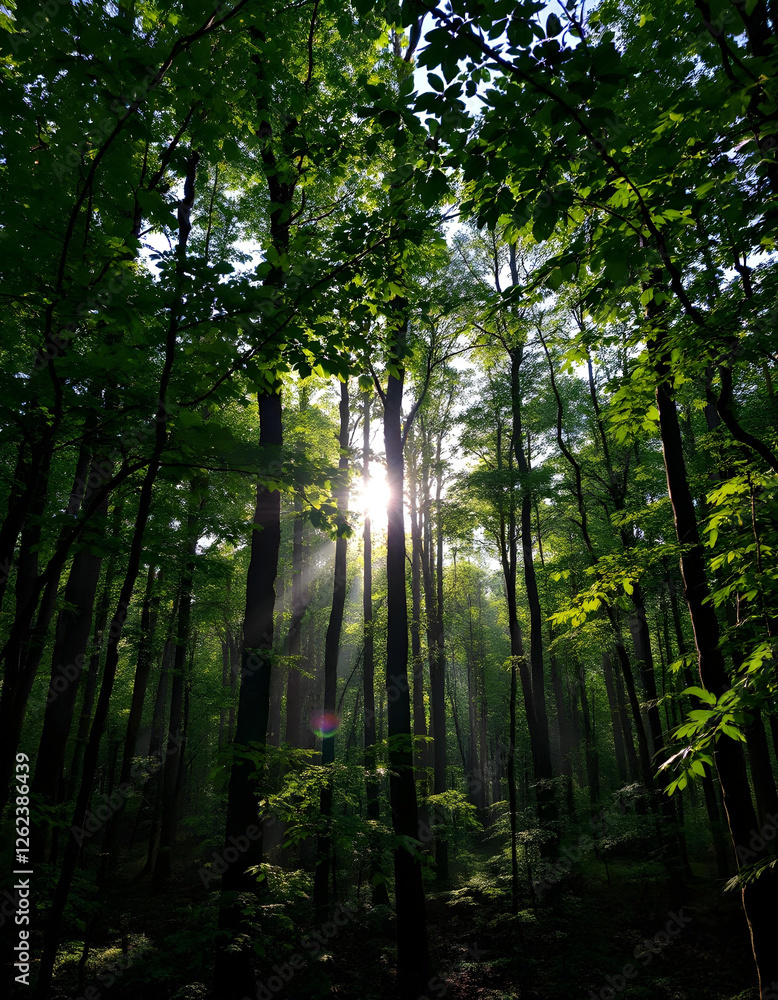 Obraz premium sun rays in the forest