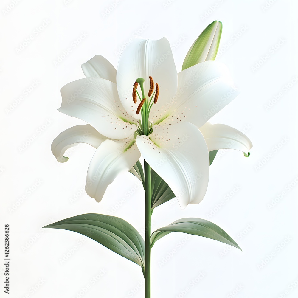 Naklejka premium Elegant white lily blossom on bright backdrop expressing purity