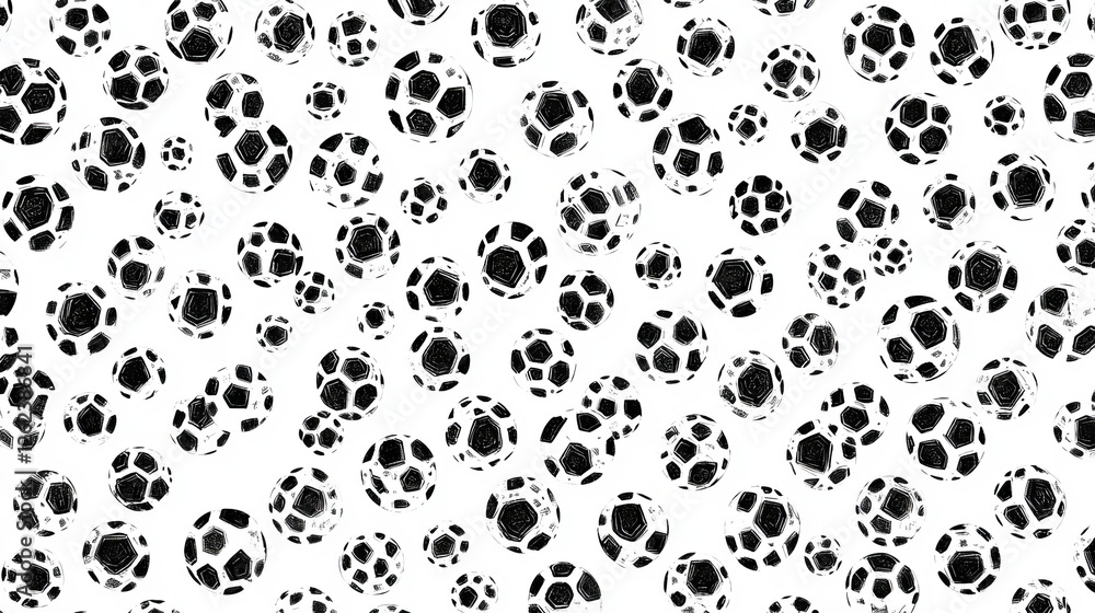 Seamless background pattern of soccer balls with the traditional black and white pentagonal pattern in square format suitable for wallpaper design Seamless background pattern of soccer balls with the traditional black and white pentagonal pattern in square format suitable for wallpaper design
