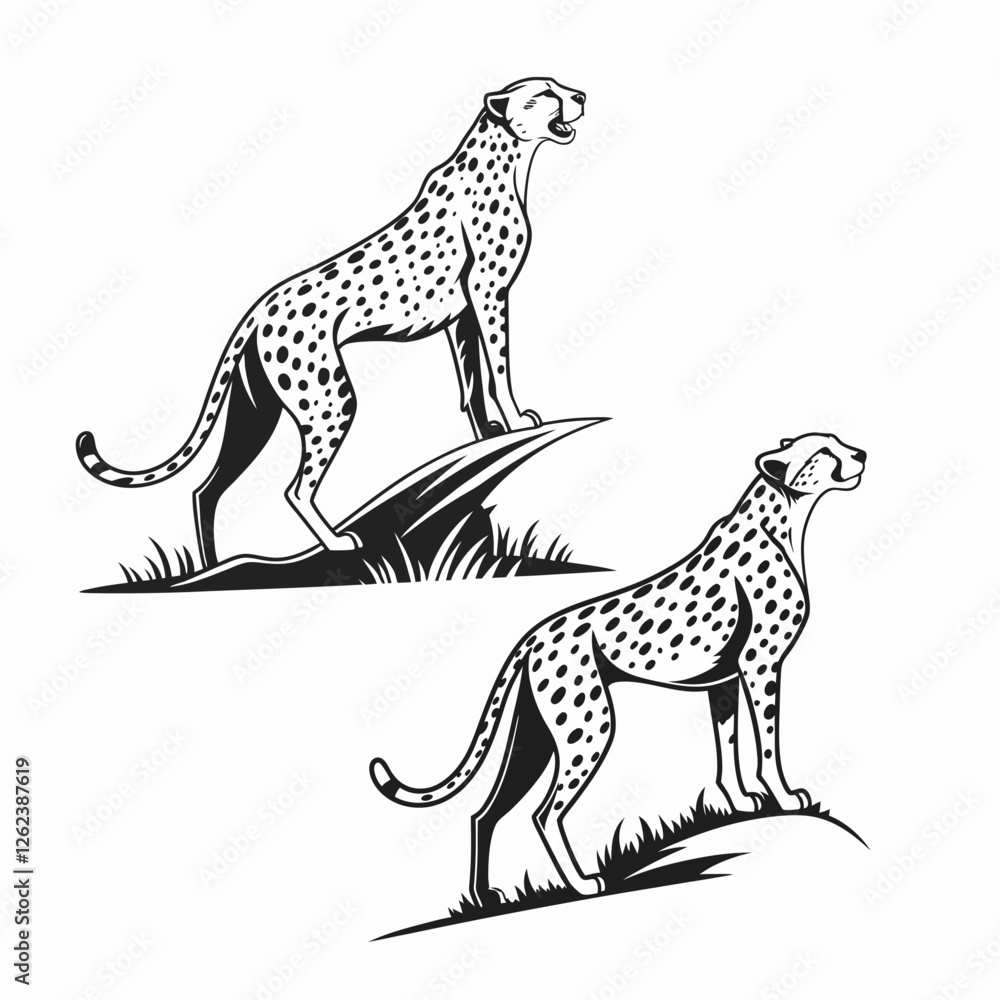Fototapeta premium black-and-white-cheetah-silhouette-illustration-in.svg