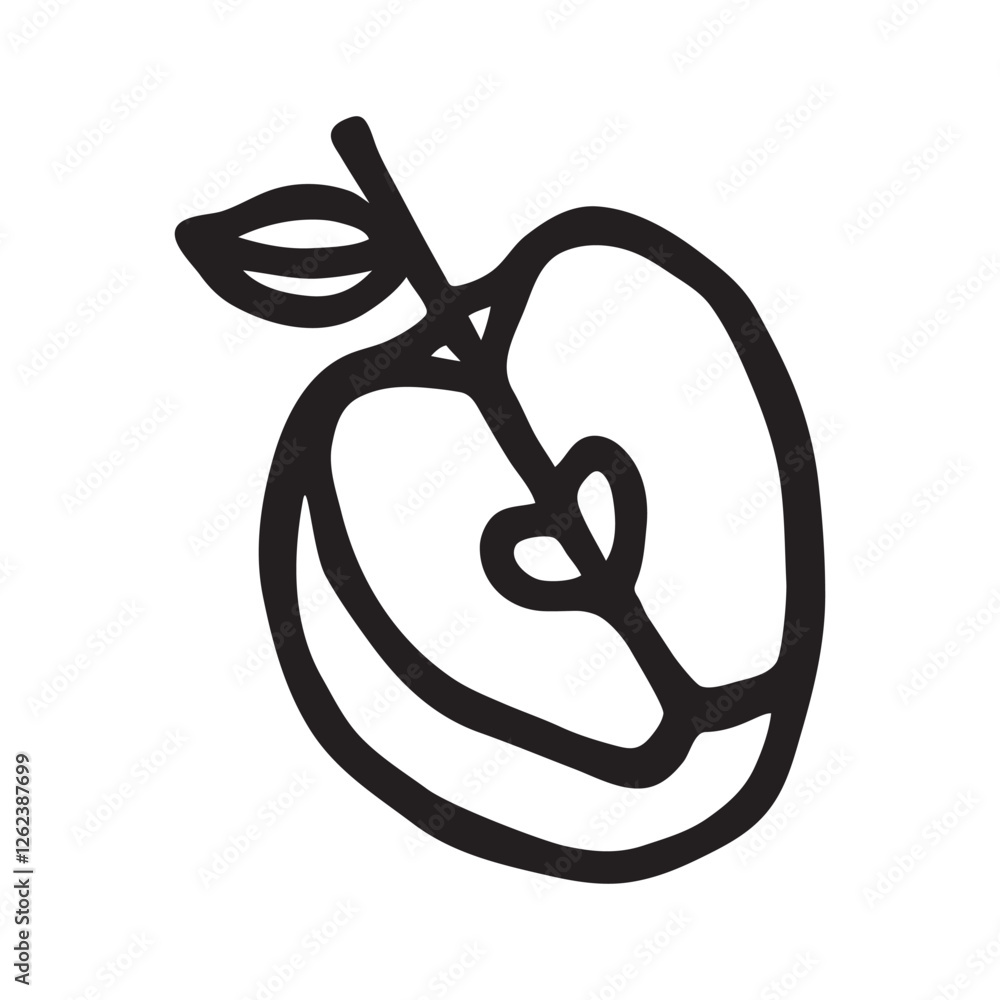 Apple half doodle icon hand drawn with black line in freehand style. Vector illustration isolated on white background Apple half doodle icon hand drawn with black line in freehand style. Vector illustration isolated on white background