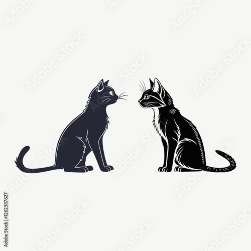 Silhouette of a sitting cat in profile on a transparent background.