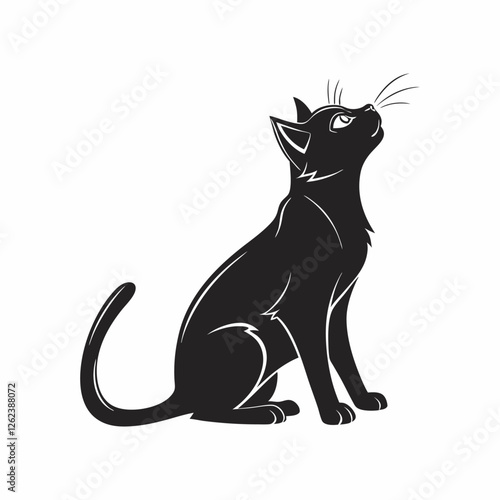 Silhouette of a sitting cat in profile on a transparent background.