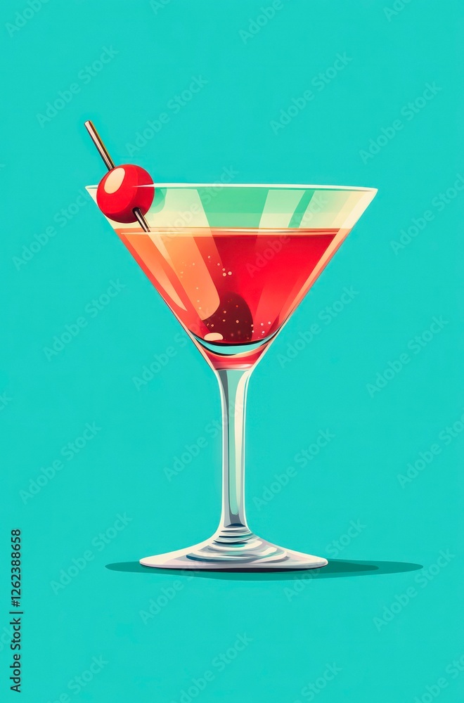 Retro poster of glass of Cosmopolitan cocktail on blue background. Retro poster of glass of Cosmopolitan cocktail on blue background.