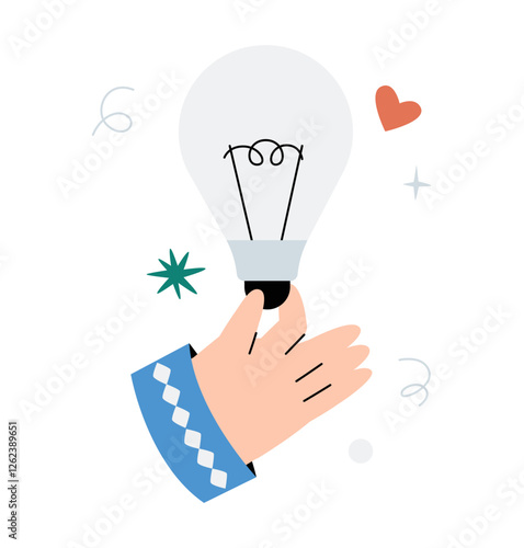 Hand Holding Lightbulb In Flat Vector Illustration Symbolizing Creativity, Innovation, And Brainstorming, Isolated On White Background