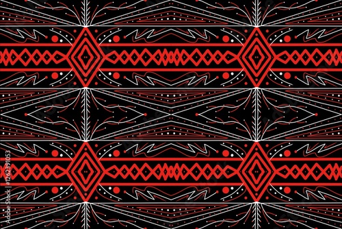 Traditional background cloth pattern. Old era. Middle Eastern Indian style. Red, black, white.
